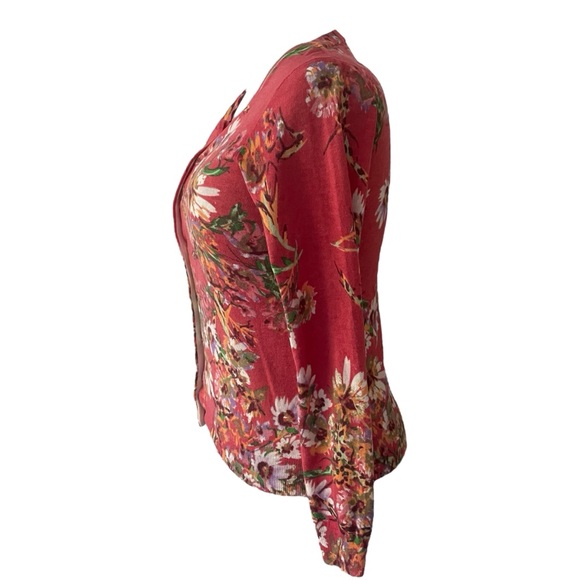 TALBOTS red orange Floral Button-Up long sleeve Cardigan cotton wool blend Sz: S - Picture 2 of 11